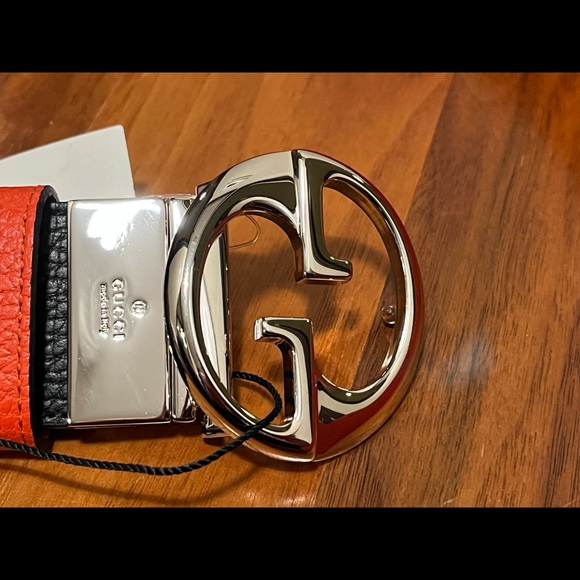 GUCCI Calfskin 1973 Reversible Belt 80 32 Black & Orange - Picture 3 of 10